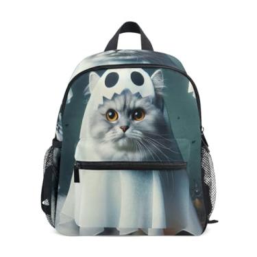 Imagem de GAIGEO Halloween Ghost Cat Cute Small Toddler Backpack, 10x4x12 In, Baby Boy Backpack Includes Water Bottle Pockets, Whistle Clip for Safety