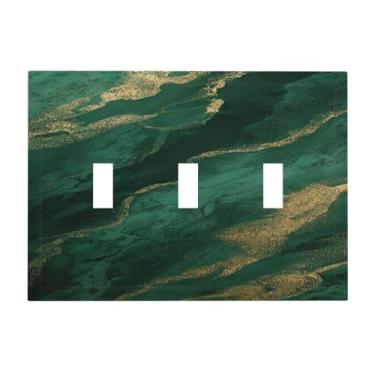 Imagem de Naiqadnehz Placa decorativa para interruptor de luz, padrão de mármore verde dourado, placa de parede de 3 gangues, capa de tomada elétrica para decoração de cabine de quarto