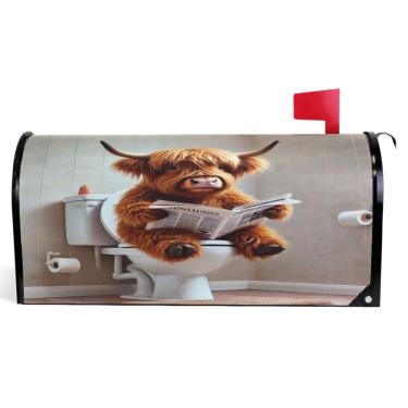 Imagem de TSENQUE Engraçado Highland Cow Cute Bezerro Decorativo Caixa de Correio Capas Magnéticas Vinil Caixa de Correio Outono Moderno Decoração de Jardim Tamanho Padrão 52,6 x 45,8 cm