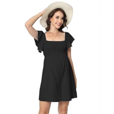 Imagem de FUNJULY Macacão feminino para gestantes, casual, alças finas, macacão de maternidade, amarrado, cintura, regata curta, pijama, Preto-fl, M