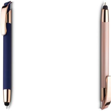 Imagem de Caneta esferográfica em metal Emborrachada com ponta touch escrita em azul. Design moderno e Anotações (Azul e Rosa 2)