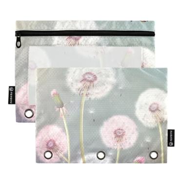 Imagem de Estojo de lápis para sala de aula com 3 anéis para fichários com zíper, fichários transparentes e macios, estojo para canetas, escola, rosa, pastel, flor, floral, 25 x 18 cm, 2 pacotes