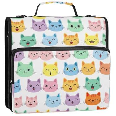 Imagem de Cute Cats 3 fichários anel D 1,5 polegada D organizador fichário pasta escolar com alça de ombro floral multi bolsos pasta grande portfólio, 34,5 x 31,5 x 9 cm