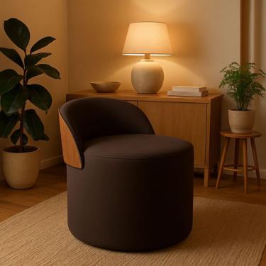 Imagem de Puff Encosto Corino Redondo Suede Sala Penteadeira Quarto Marrom