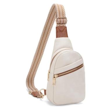 Imagem de Viverte Pequena bolsa tiracolo feminina de couro vegano, pochete feminina, Branco com marrom, Moderno