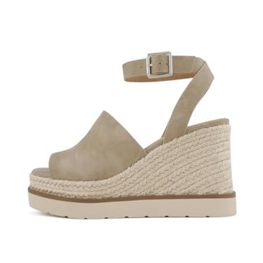 Imagem de Soda "Stella" ~ Sandálias femininas quadradas Peep Toe plataforma única plataforma alpargata com tira ajustável no tornozelo, Nobuck escuro natural, 41