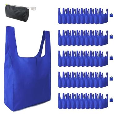 Imagem de BeeGreen Sacos de supermercado reutilizáveis azuis por atacado Royal reutilizáveis sacos de cozinha a granel dobráveis - lavável na máquina com zíper bolsa de armazenamento 50 pacotes