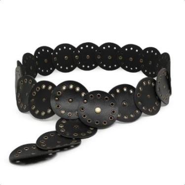 Imagem de Cinto Boho Chic Retro Feminino Country Festa Redondo Com Tachas Ouro Velho Tendencia Gringa Luxo-Feminino