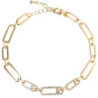 Imagem de Moslovstar Pulseira de tênis feminina banhada a ouro 14K com corrente de zircônia cúbica de camada dupla ajustável para presente, 8 inch, Zircônia cúbica, Sem Pedra Preciosa