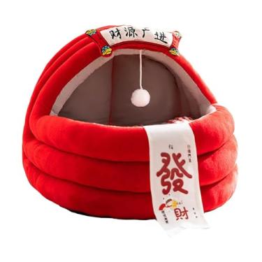 Imagem de Gralara Cama para Gato, Cama para Gato Dormir com Almofada Grossa, Decoração de Ano, Casinha Aconchegante para Cachorro Pequeno, S