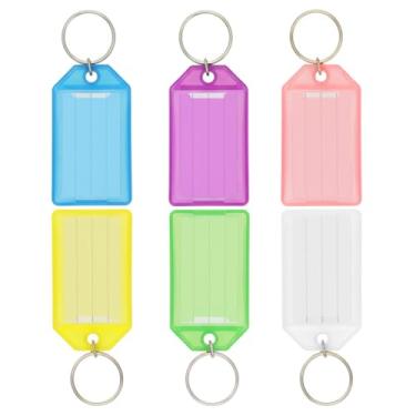 Imagem de BAZIC Janela de etiqueta de chave, etiquetas de cores sortidas, porta-chaves de plástico, identificador nome número endereço informações cartão de etiqueta (pacote com 6), 1 pacote