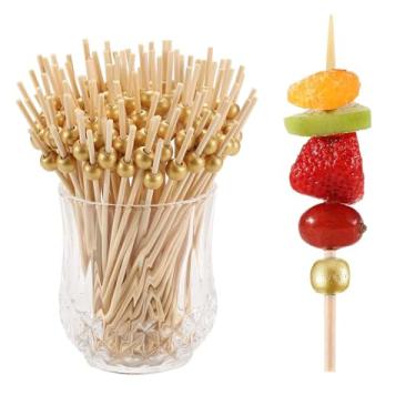 Imagem de 200 unidades de Palitos para Cocktail Espetos Bambu Natural Petiscos Decorativos Bebidas e Comida em Festas Fancy Acessórios Tabuleiros Churrasco
