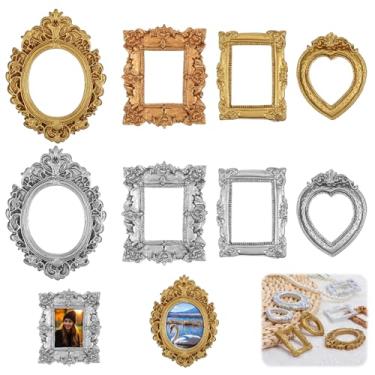 Imagem de Heclia Mini porta-retrato vintage, 8 peças, mini molduras douradas e prateadas barrocas de resina antiga, retangular, para pendurar na parede, moldura pequena para foto, faça você mesmo, joias, casa