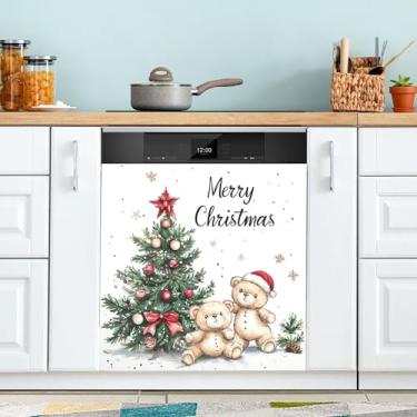 Imagem de xigua Linda capa magnética para lava-louças, árvore de Natal, adesivos magnéticos decorativos antiarranhões para painel de geladeira e lava-louças, decoração personalizada de cozinha doméstica 58 x 66