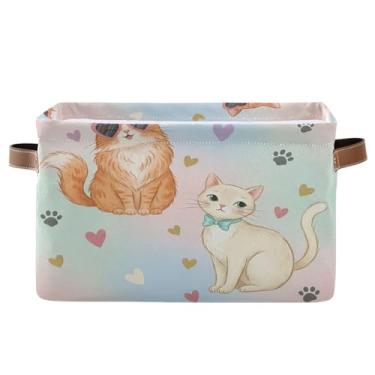 Imagem de Wassud Caixa de armazenamento de lona para gatos laranja e gato branco com alças, cestas organizadoras dobráveis para armário, banheiro e decoração de casa, 1 pacote
