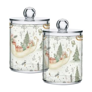 Imagem de xigua Pacote com 2 lindos suportes de Natal para bolas de algodão, cotonete – Frasco de plástico de boticário de armazenamento versátil transparente de 400 ml para banheiro e organização de