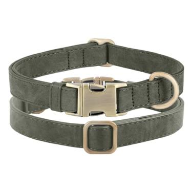 Imagem de Coleira de couro genuíno para cães – Coleira ajustável para animais de estimação com fivela de metal de liberação rápida, coleira de couro verdadeiro para cães pequenos, médios e grandes (coleira