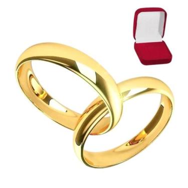 Imagem de Par de Alianças 2mm Banhado Ouro 18k Tradicional Tungstênio Casamento 