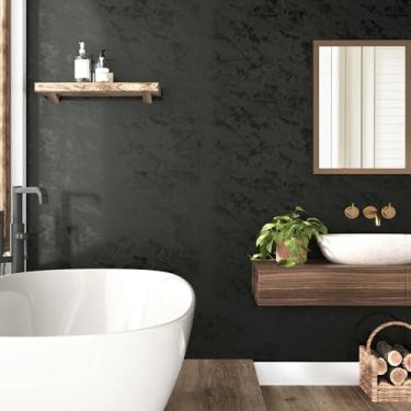 Imagem de Skyblur Papel de parede de concreto cinza profundo autoadesivo de cimento falso papel de parede texturizado cinza para quarto, academia, porão, papel de contato de concreto, estilo industrial, 40 x