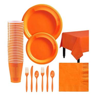 Imagem de Descartável para 20 Convidados Utensílios de Papel Jantar Pratos Plástico Garfos Faca Colheres Copos Guardanapos Toalha Mesa Festa Festival Formatura