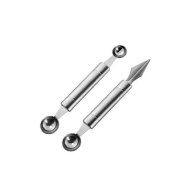 Imagem de uvbws 2 peças de colher de bola de melancia/melada de cabeça dupla de aço inoxidável, conjunto de ferramentas de escultura de frutas - adequado para ferramentas de sorvete de melancia e melada