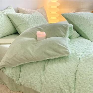 Imagem de Conjunto de cama quente, de veludo rosa, outono e inverno, macio, espesso, quente, conjunto de edredom 4 peças com lençol (verde casal)