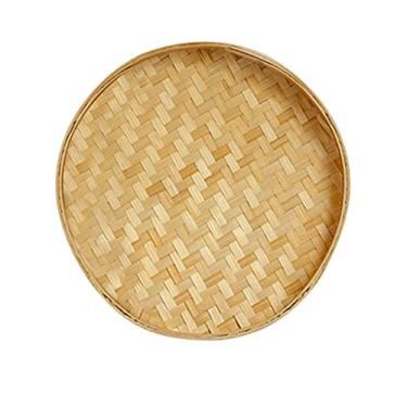 Imagem de pcagfaajmh Cesta de pão de ratã tecida à mão de bambu para lanches de frutas, bandeja de armazenamento de refeições, recipiente redondo de detritos faça você mesmo, artesanato de bambu pintado