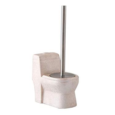 Imagem de Escova de vaso sanitário, suporte de escova de vaso sanitário de cerâmica feita à mão, escova de vaso sanitário de aço inoxidável com cabo longo, escova de limpeza criativa para vaso sanitário, escova
