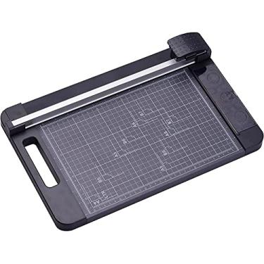 Imagem de pcagfaajmh Cortador de papel, aparador de guilhotina, cortador portátil pequeno multifuncional com lâmina de segurança integrada adequado para projetos laminados e artesanais