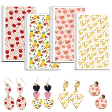 Imagem de OLYCRAFT 24 peças de papel de transferência de argila de frutas de desenho animado, 4 estilos, papel de transferência de argila de frutas tropicais para argilas de polímero, brinco, abacaxi, folhas de