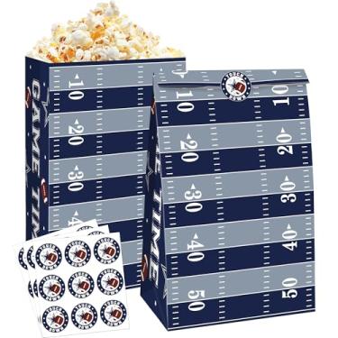 Imagem de Hokinaa Bolsa de presente de caubói de futebol – 24 peças grandes de papel para lembrancinhas de festa de aniversário com adesivos a granel azul dia do jogo esportivo feliz feriado decorações