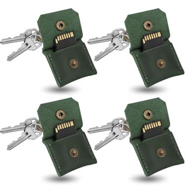 Imagem de Jack&Chris Chaveiro de couro genuíno com porta-cartão SD, antichoque, antipoeira, acessórios de câmera portáteis para cartões SD CF CFexpress Micro SD Nano SIM e Micro SIM, verde, pacote com 4