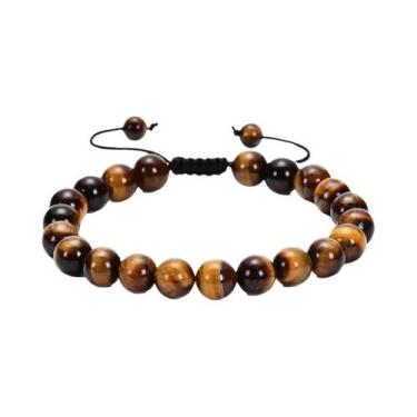 Imagem de Pulseira Masculina Ajustável De 8mm Com Olho De Tigre Natural E Pedra 