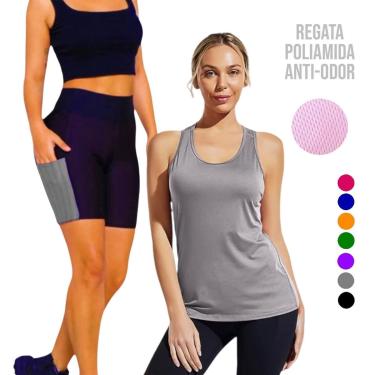 Imagem de Camiseta REGATA Dry MALHA FRIA POLIAMIDA + SHORT Leg Legging COM BOLSOS Conjunto Fitness 552-Feminino
