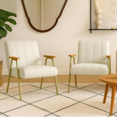 Imagem de Poltrona Sala Decorativa Industrial Dourado Kit 2 Laurita Linho K01 - 