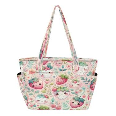 Imagem de Burbuja Linda bolsa de morangos para mulheres, sacola fofa com bolsos, leve e acolchoada para laptop, para viagem, escola, trabalho, academia