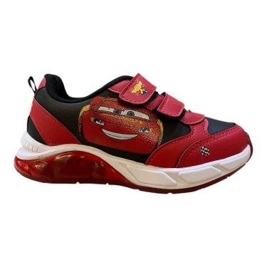Imagem de Tenis Infantil Menino Disney Personagem Carros Led Calce Fácil Autocolante Dca02dy Vermelho-Masculino