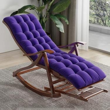 Imagem de Cadeira de balanço estofada, cadeira reclinável dobrável de madeira em vime, cadeira de balanço confortável com apoio para os pés e acolchoada macia, poltrona de pátio para relaxar (roxo, B)