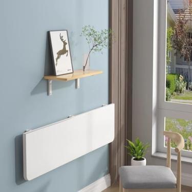 Imagem de Bancada de trabalho dobrável montada na parede com espaço pequeno, mesa dobrável de parede vem com suporte de aço ajustável, pode ser dobrada plana, fácil de instalar, adequada para quarto, cozinha