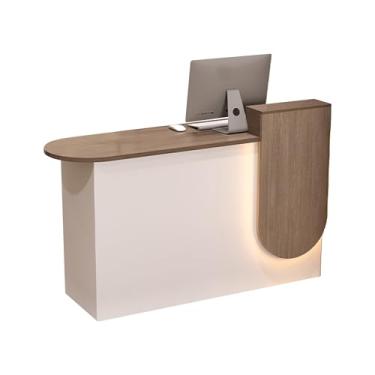 Imagem de Balcão de recepção moderno com balcão, balcão de recepção com luz LED moderno balcão de caixa de varejo com gavetas, mesa de boas-vindas para loja de conveniência hotel salão de beleza
