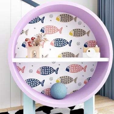 Imagem de Mangoloo Papel de parede abstrato de peixe azul papel de parede abstrato removível oceano boho papel de contato mural de parede autoadesivo para armários de banheiro berçário peixe mundo subaquático