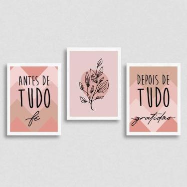 Imagem de Kit 3 Quadros Fé E Gratidão - Chevron 24X18Cm