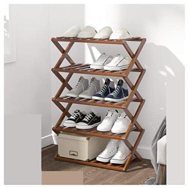 Imagem de Prateleira de sapateira organizador simples de bambu 5 camadas sapateira econômica armazenamento de sapatos instalação gratuita quarto sala de estar armazenamento de sapatos suporte de sapatos (cor