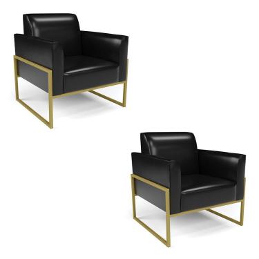 Imagem de Kit 2 Poltronas Base Industrial Alta Dourado Marisa Corano Preto D03 - D\'rossi