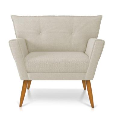 Imagem de Poltrona Giratória Anitta Linho Grosso Bege A19 Base Madeira