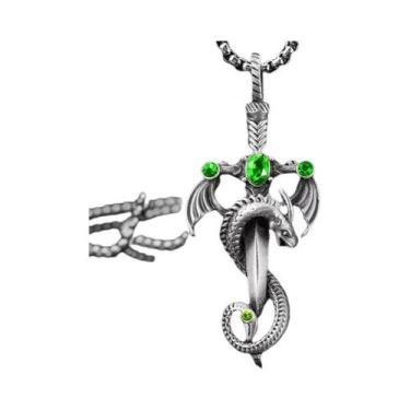 Imagem de Colar Vintage Com Pingente De Espada De Dragão, Imitação De Pedra Prec