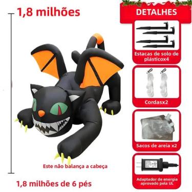 Imagem de Gato Inflável De Halloween Com Cabeça Balançante De 1,8M Com Luzes LED