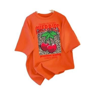 Imagem de Camiseta Feminina De Algodão Com Gola Redonda, Estampa De Cerejas Sele