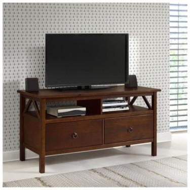 Imagem de Rack De Tv Em Madeira Maciça Com 2 Gavetas E Acabamento | Coleção Titian Pinhão