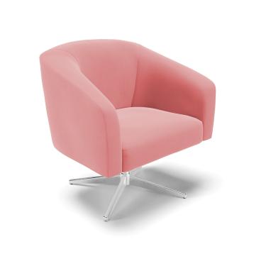 Imagem de Poltrona Decorativa Giratória Cromada Stella Suede Rosê D03 - D'Rossi